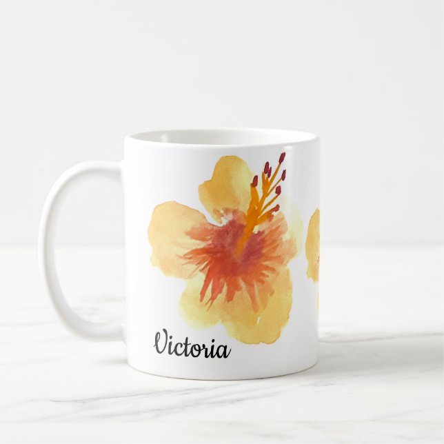 Mug Hibiscus Tropical Main Maman Aquarelle (Gauche)