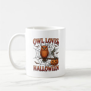 Mug Hibou aime Halloween Orange Toile d'araignée Citro