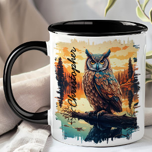 Mug Hibou au reflet de la forêt au coucher du soleil