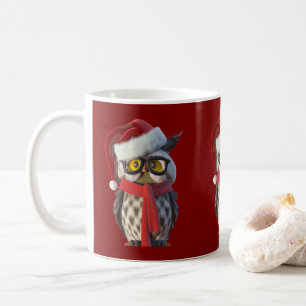 Mug Hibou de Noël portant un costume de Père Noël et u