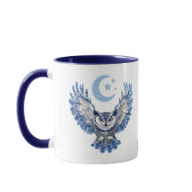 Hibou de nuit bleu et lune Monogramme
