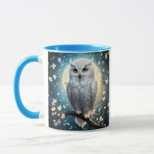 Mug Hibou des neiges et lune avec éclat,