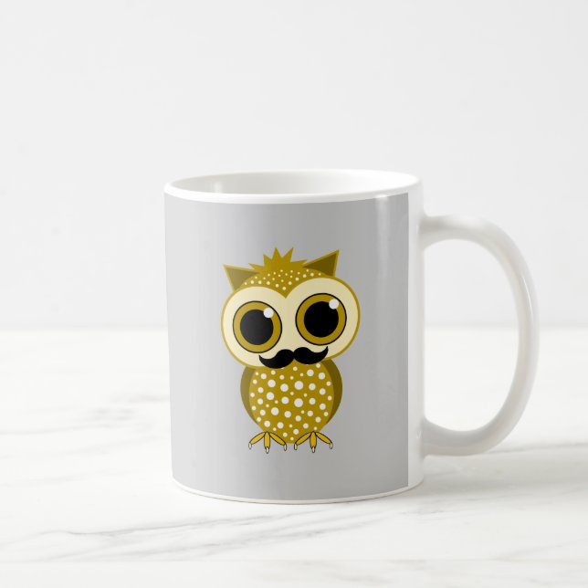 Mug hibou drôle de moustache (Droite)