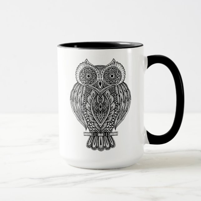 Mug Hibou fleuri tiré par la main inspiré (Droite)