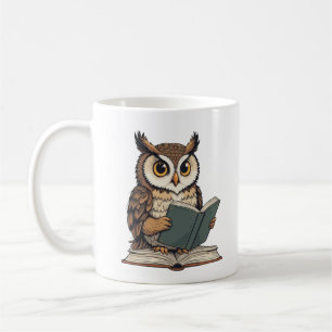 Mug hibou lisant un livre, illustration