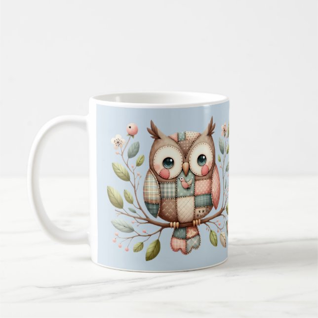 Mug Hibou Patchwork dans une Forêt Fantaisiste (Gauche)