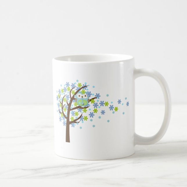 Mug Hibou venteux bleu d'arbre (Droite)