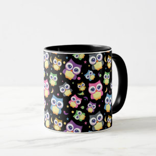 Mug Hiboux de dessin animé mignons ciel nocturne lune 