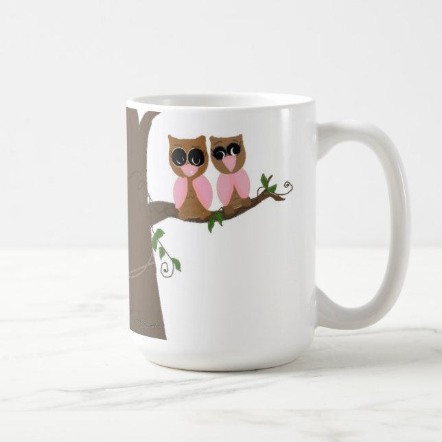 Mug Hiboux roses et bruns sur une branche (Droite)