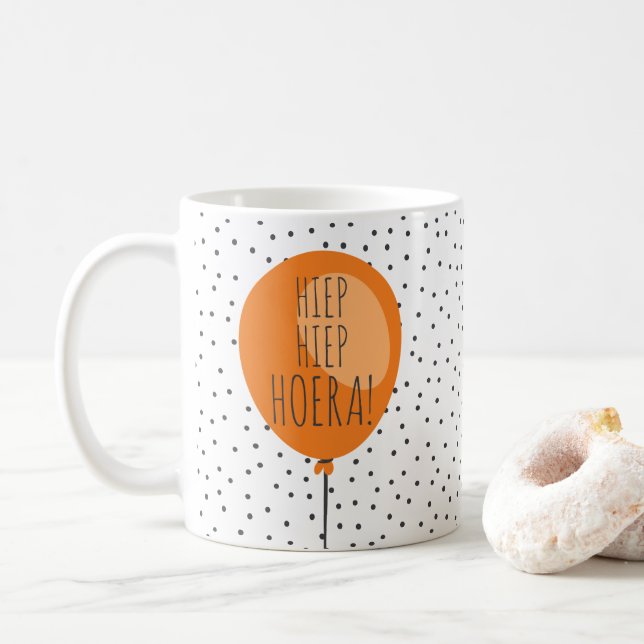 Mug Hiep Hiep Hoera Orange Balloon Néerlandais Anniver (Avec donut)