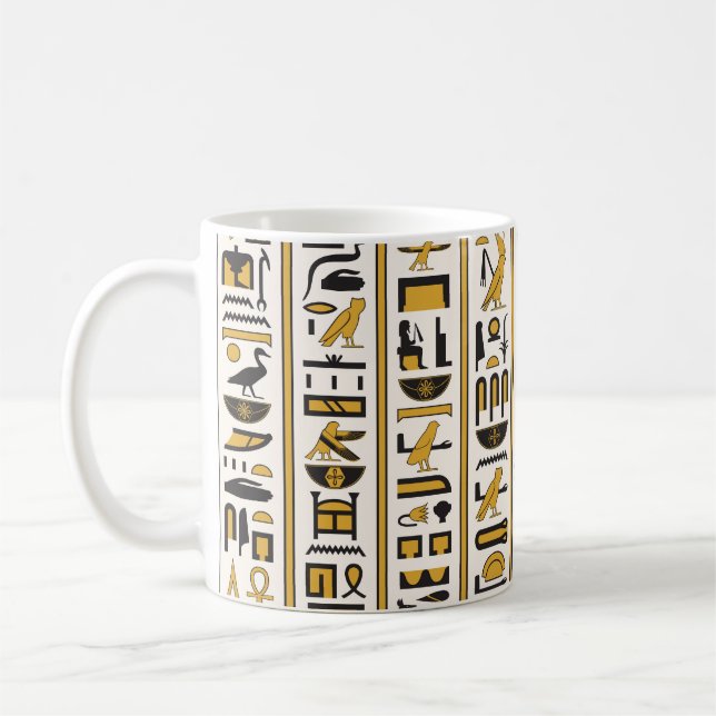 Mug Hiéroglyphes égyptiens : Jaune-Noir Sans Seamless. (Gauche)