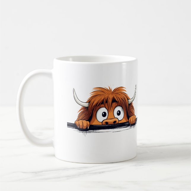 Mug Highland Cow Peeking mignonne adorable animal drôl (Gauche)