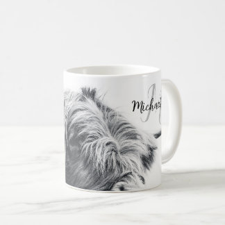Mug Highland cow portrait initial monogram black white