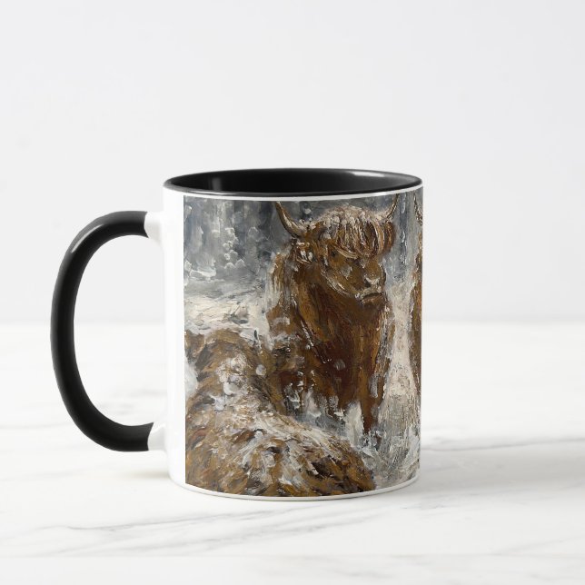Mug  Highland Soul: Whimsical Snowy Cows Vintage (Gauche)
