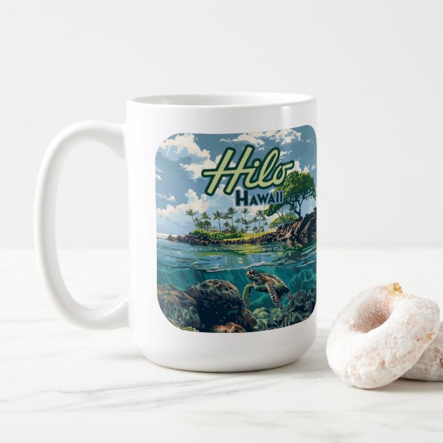Mug Hilo Hawaii Big Island Turtle Beach Vintage (Avec donut)
