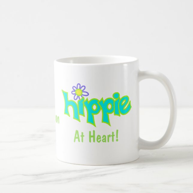 Mug Hippie au coeur Turquoise Art Nom Personnalisé (Droite)