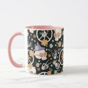 Mug Hippie Halloween Skulls et Fleurs Motif