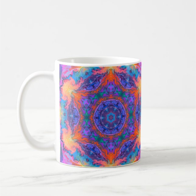 Mug Hippie psychédélique bleu orange et rose (Gauche)
