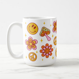 Mug Hippie Retro Joyeux Sourire Visage de paix Design 
