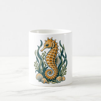 Mug Hippocampe doré avec herbes marines et coquillages