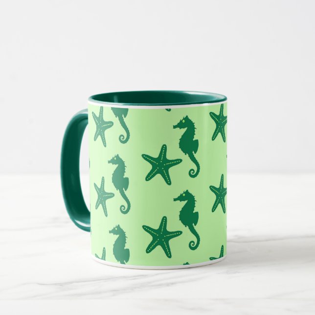 Mug Hippocampe et poisson-étoiles - citron vert et éme (Devant gauche)