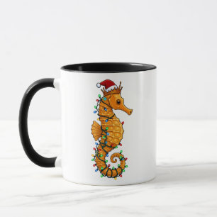 Mug Hippocampe Festif Portant un Chapeau de Père Noël
