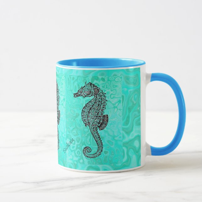 Mug Hippocampe sur le motif de marbre de turquoise (Droite)