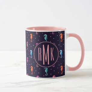 Mug Hippocampes d'aquarelle sur le motif de bleu