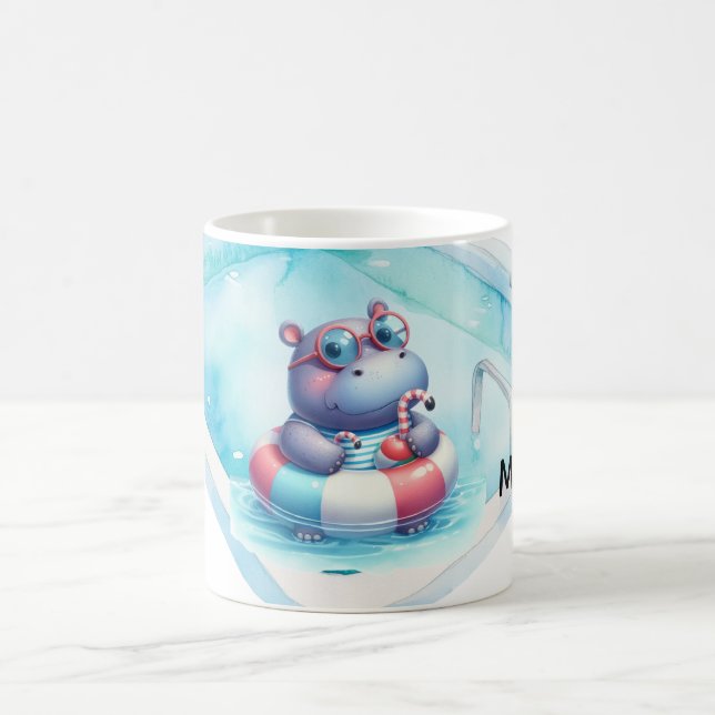Mug Hippopotame dans la piscine avec un nom (Centre)