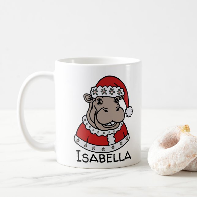 Mug Hippopotame de Noël Nom personnalisé (Avec donut)