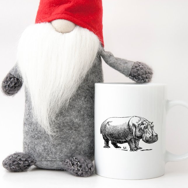 Mug Hippopotame dessin linéaire noir et blanc (Line Drawing Hippopotamus Black and White Coffee Mug)