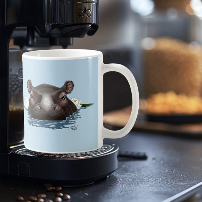 Mug Hippopotame Lotus Blanc Bleu (Créateur téléchargé)