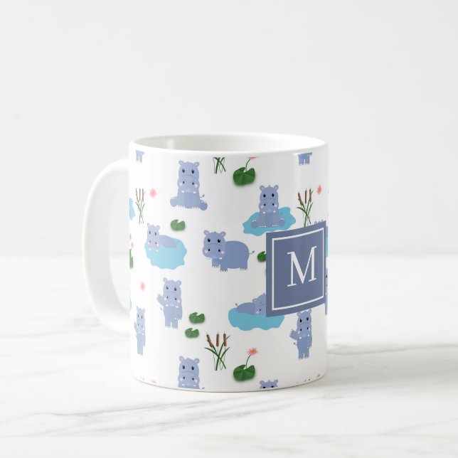 Mug Hippopotame Mignon Monogramme Initiale (Devant gauche)