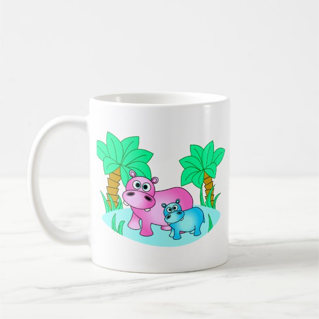 Mug Hippopotames mignons maman et natation de bébé (Gauche)