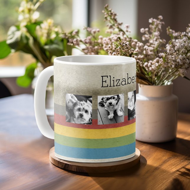 Mug Hipster arc-en-ciel rustique 4 photo Collage perso (Mug template with a place for photos and custom text)