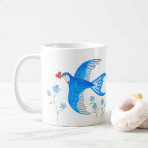 Mug Hirondelle bleue portant un oiseau rouge à cœur Ar