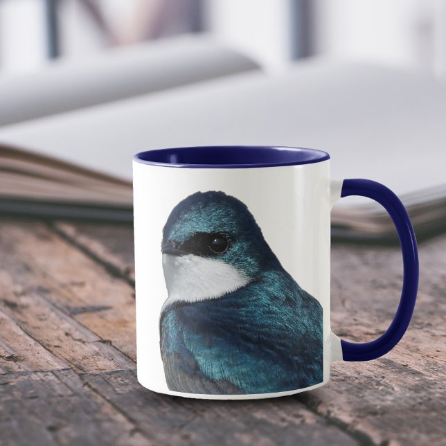 Mug Hirondelle d'arbre : Oiseau sur un fil (Handsome Male Tree Swallow 11 oz Coffee Mug Cover Photo.)