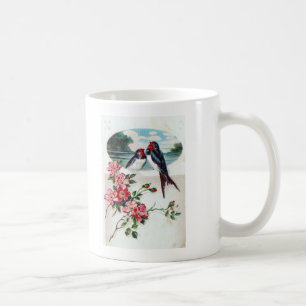 Mug Hirondelles granges et fleurs roses