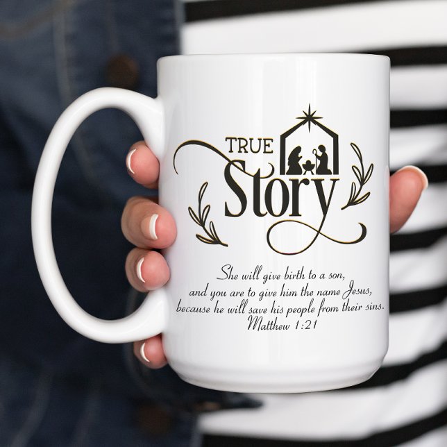 Mug Histoire vraie Noël religieux (Christmas Nativity Mug with Scripture. "She will give birth to a son")