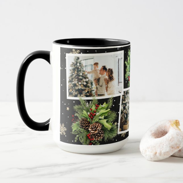 Mug Hiver Botanical Black Photo Collage Noël (Avec donut)