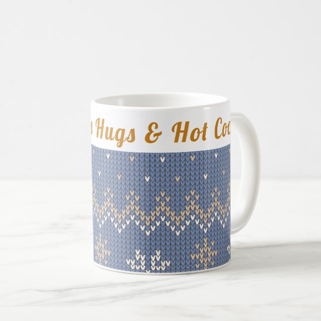 Mug Hiver confortable personnalisé | Hugs et cacao cha (Devant droit)