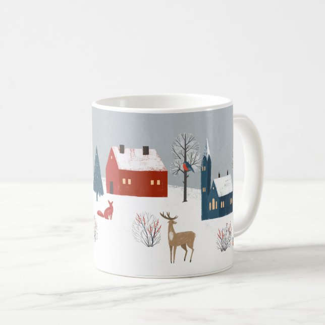 Mug Hiver dans le pays avec cerf, renard et boug d'ois (Devant droit)