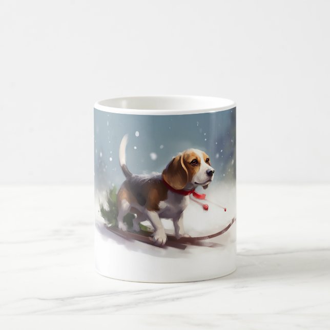 Mug hiver de neige de Noël beagle (Centre)