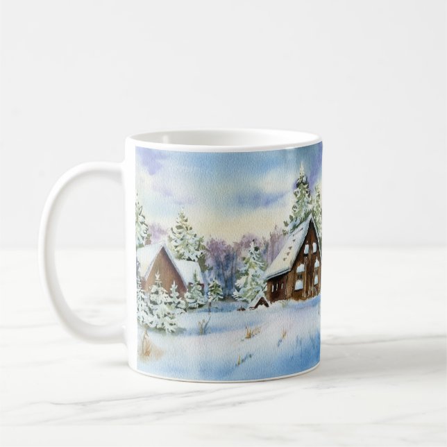Mug Hiver Effet neige Maison Forêt Paysage élégant (Gauche)