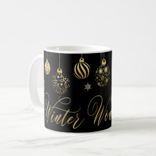 Mug hiver merveilleux or noir ornements noël