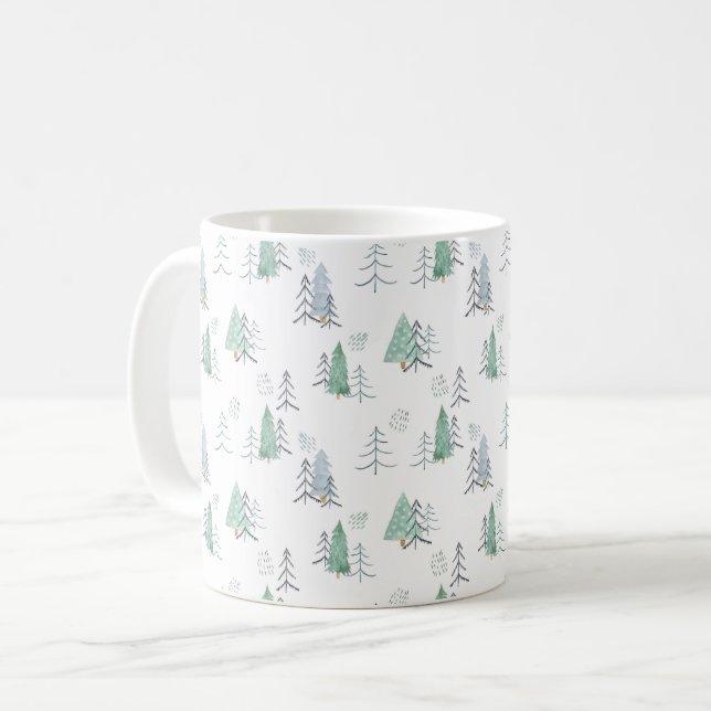 Mug Hiver Scandinave Arbre Peint à la main Motif (Devant gauche)