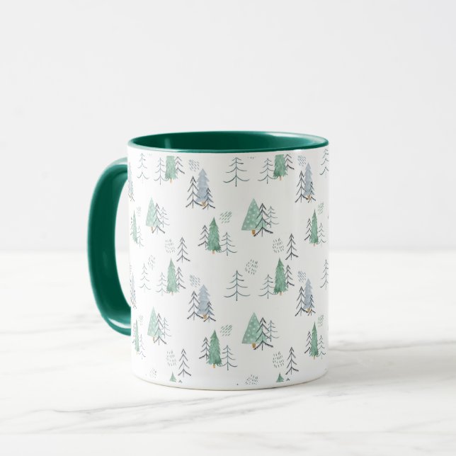 Mug Hiver Scandinave Arbre Peint à la main Motif (Devant gauche)