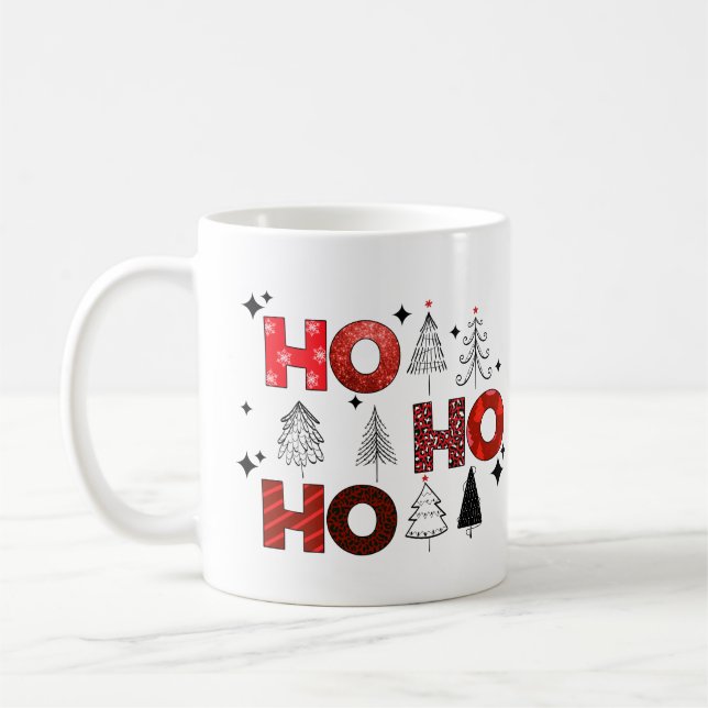 Mug Ho Ho Ho Red Christmas Trees Vacances d'hiver (Gauche)