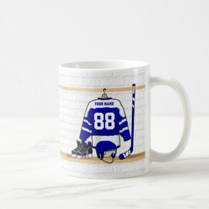 Mug Hockey sur glace bleu et blanc personnalisé Jersey