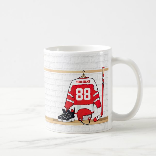 Mug Hockey sur glace rouge et blanc personnalisé (Droite)